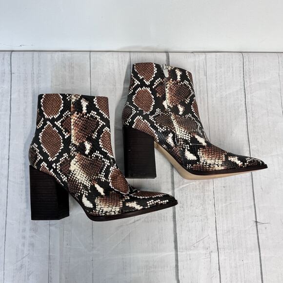 Nine West Ankle Pointy Toe Heels Boots size 7.5M Faux Snake Skin Brown Textured - Picture 4 of 14
